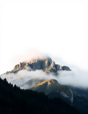 Mountain landscape with fog in the italian Dolomites.の写真素材