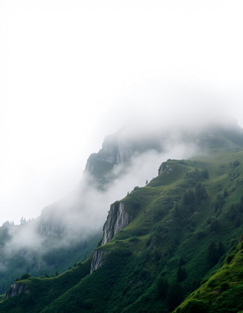 Mountain landscape with fog and clouds in the italian alps