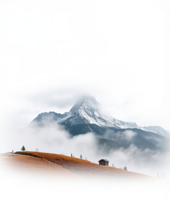 Mountain landscape with snow and fog