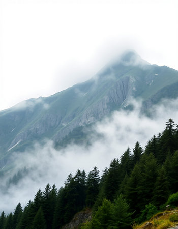Mountain landscape in the clouds. Caucasus, Dombay.
