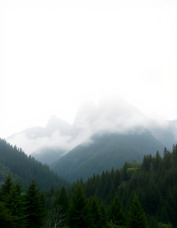 Foggy mountain landscape in the Carpathian Mountains, Ukraine