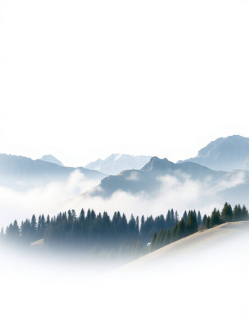 Foggy mountains in the morning, Dolomites, Italyの写真素材