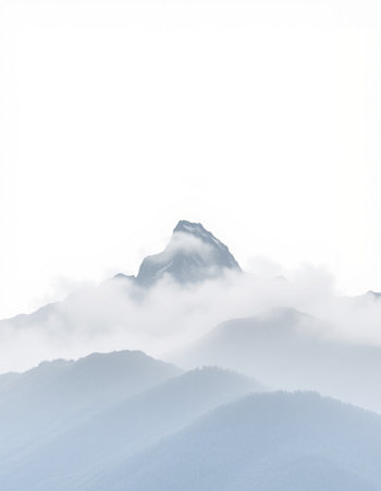 mountain in the mist on a foggy day, north chinaの写真素材