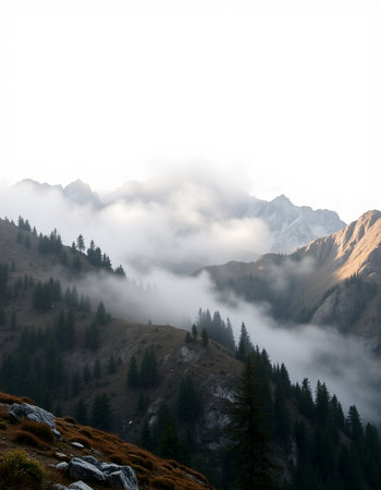 Foggy mountain landscape.の写真素材
