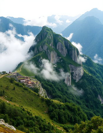 Mountain landscape in the clouds. Dolomites, Italy.の写真素材