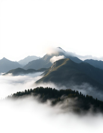 Mountains in the fog in the morning. Beautiful natural landscape.