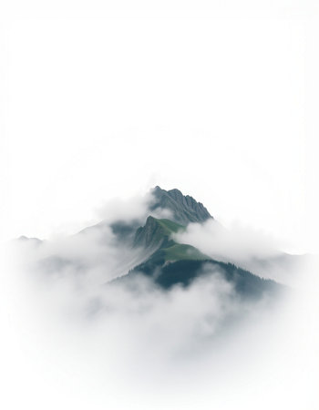 mountains in the clouds on a white backgroundの写真素材