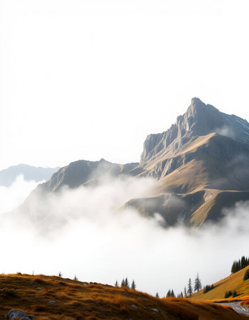 Mountain landscape with fog and clouds. Dolomites, Italyの写真素材