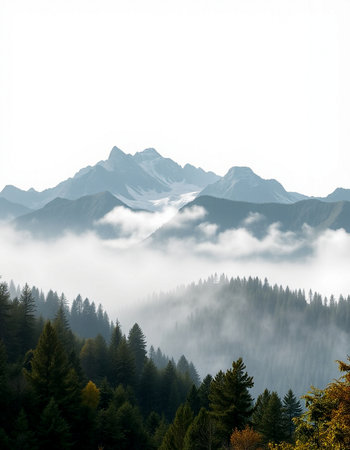 Beautiful mountain landscape with fog in the morning. Caucasus Mountains, Georgia.