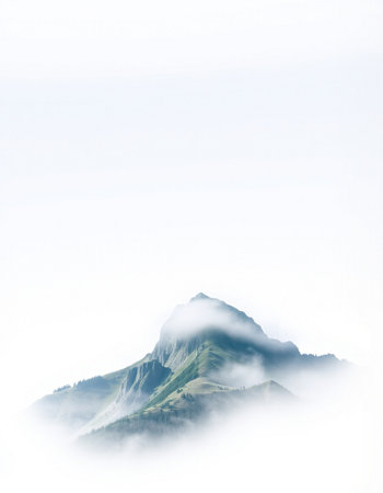 Mountain landscape with fog in the morning. Caucasus Mountains, Georgia.の写真素材