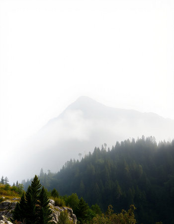 mountain landscape with fog in the italian alps on a cloudy dayの写真素材