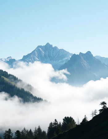 Beautiful mountain landscape with fog in the mountains.の写真素材