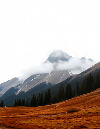 Mountains and forest on a foggy day. Caucasus, Russiaの写真素材