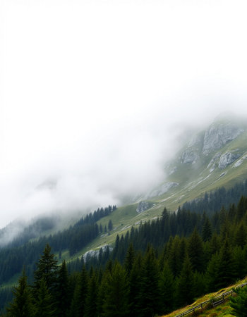 Foggy mountain landscape in the Carpathian Mountains, Ukraine
