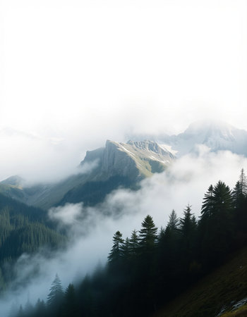 Mountains in the fog. Caucasus, Dombay, Russia