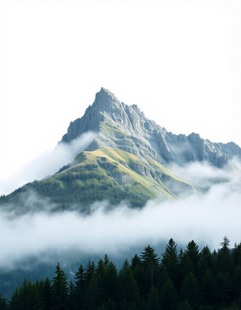 Mountain landscape with fog in the morning.の写真素材