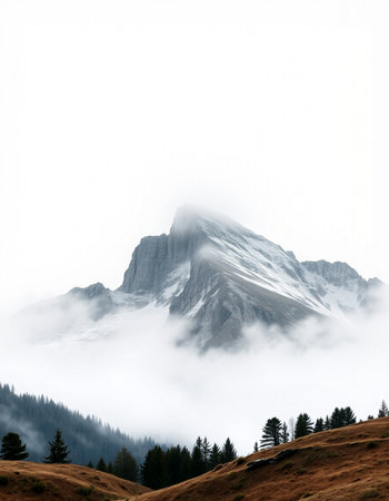 Mountain landscape with clouds and fog in the alpsの写真素材