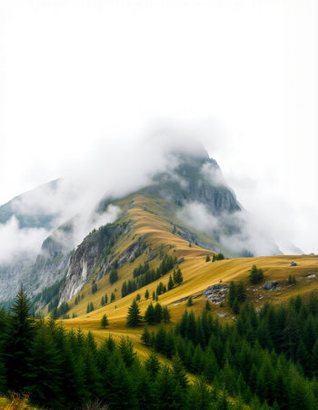 Mountain landscape with fog.