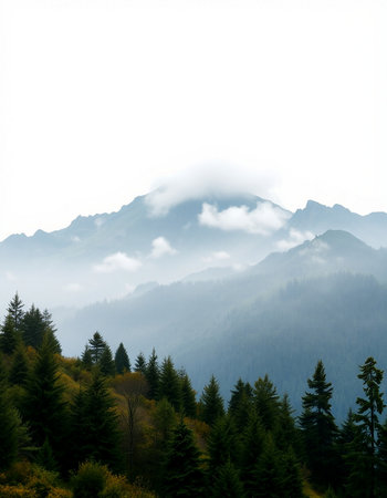 mountain landscape with fog in the morning, Carpathians, Ukraineの写真素材
