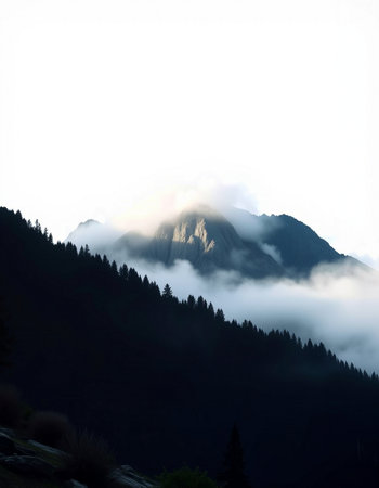 Mountains and clouds in Yading national level reserve, Daocheng, Sichuan Province, China.