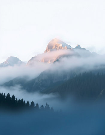 Mountain landscape with fog in the morning.