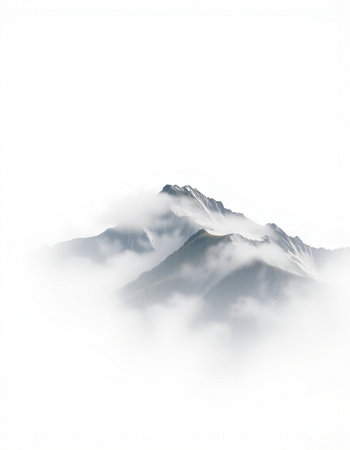 Mountains in the clouds. Isolated on a white background.