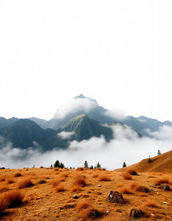 Mountain landscape with fog in the morning at Yunnan, China.の写真素材