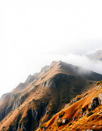 Mountain landscape with fog in the valley. Caucasus, Russia.の写真素材