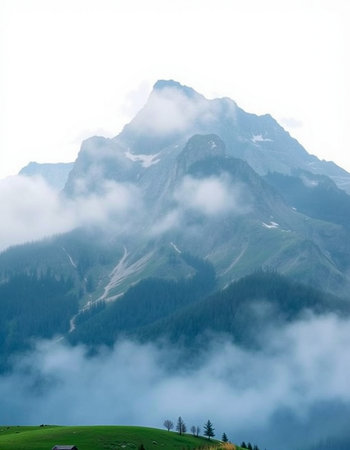 Mountains in the clouds in the Dolomites, Italy.