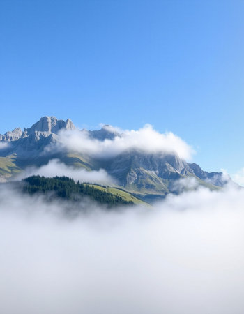 Mountain landscape with clouds and fog.の写真素材