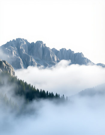Mountain landscape with fog in the italian dolomites