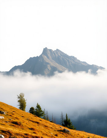 Mountain landscape with fog in the italian alps at autumnの写真素材