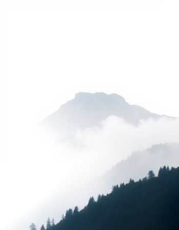 Mountain landscape with fog in the morning. Caucasus Mountains, Georgia.の写真素材