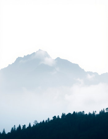 Silhouette of mountain with fog in the morning, Thailand.の写真素材