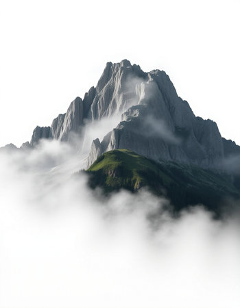 Mountain peak in clouds. Italian Dolomites. Summer landscape.