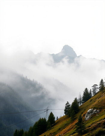 Mountain landscape with fog and clouds in Dolomites, Italyの写真素材