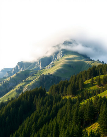 Mountain landscape with fog and clouds. Dolomites, Italy