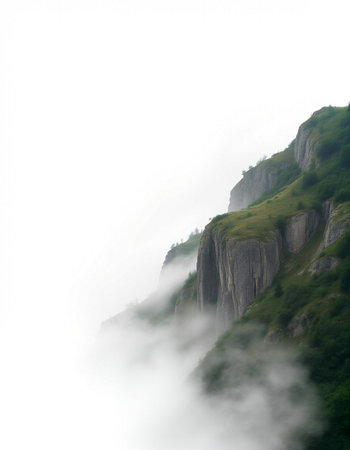 Mountain landscape with fog in Huangshan National Park, Chinaの写真素材