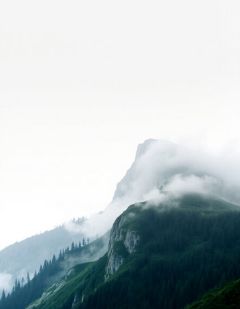 Mountain landscape with fog and clouds in the italian alpsの写真素材