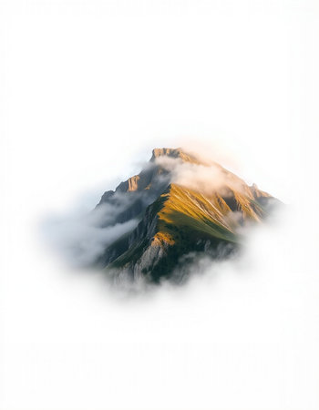 Mountains in the clouds on a white background. Caucasus, Russiaの写真素材