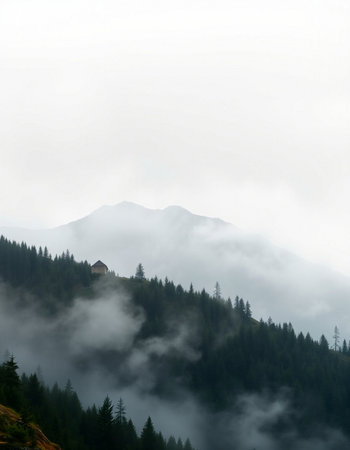Foggy mountain landscape in Carpathian mountains, Ukraine.の写真素材