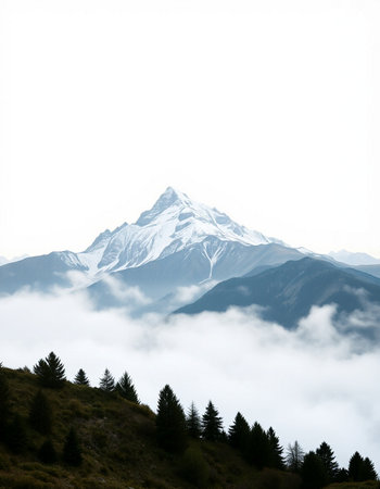 Mountain landscape with clouds and fog in Himalayas, Nepalの写真素材