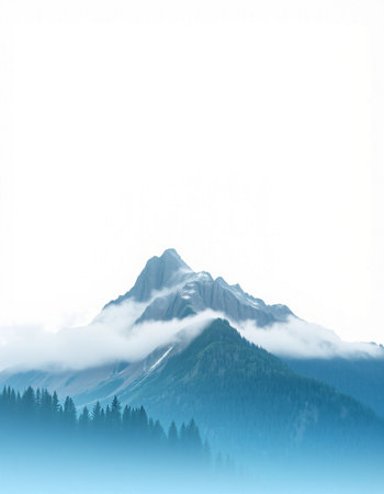 Mountain landscape with snow and fog on a white background. Vector illustration.の写真素材