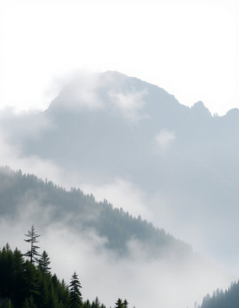 Foggy morning in the mountains, Carpathians, Ukraineの写真素材