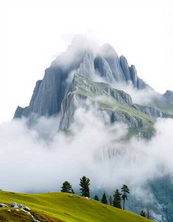 Mountain landscape in the clouds. Dolomites, Italy.の写真素材