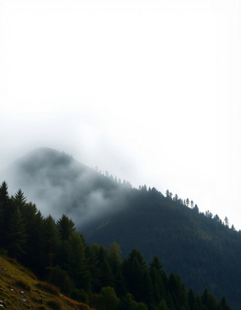 Foggy mountain landscape in Carpathian mountains, Ukraine.
