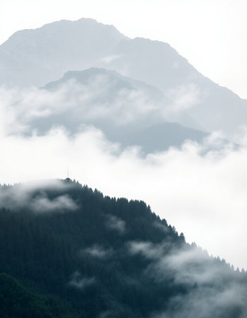 Foggy mountain landscapeの写真素材