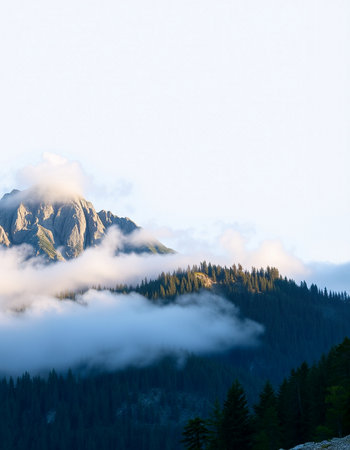 Mountain landscape with fog and clouds in Dolomites, Italyの写真素材