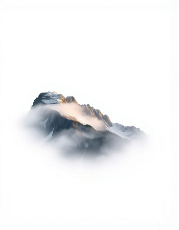 Mountains in the clouds. Isolated on a white background.の写真素材