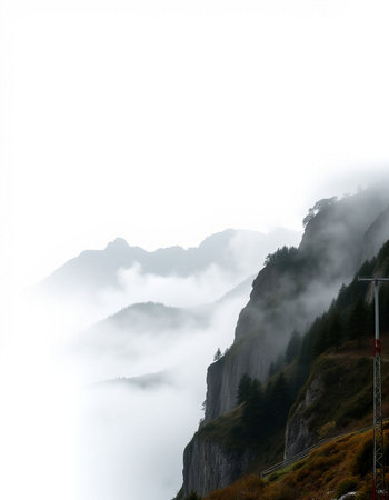 Foggy mountain landscape in the Alps. Switzerland, Europe.
